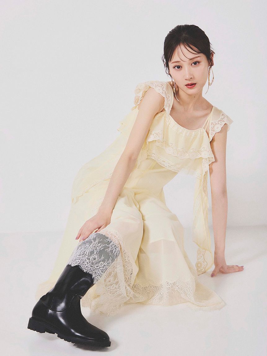 SNIDEL「シルキーシフォンレースキャミワンピース」|ワンピース|