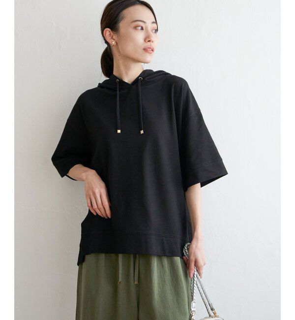 ikka「コットンUSA鹿の子パーカー」|パーカー|ブラック