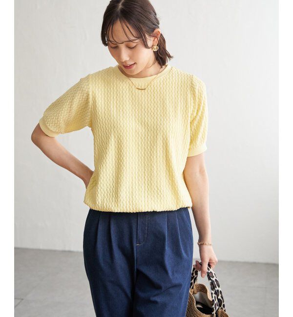 ikka「幾何学ジャカード半袖プルオーバー」|その他|イエロー