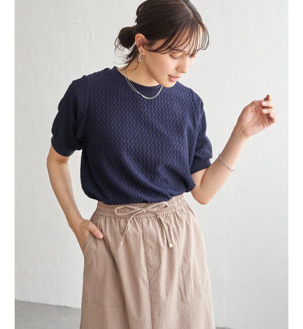 ikka「幾何学ジャカード半袖プルオーバー」|その他|ネイビーブルー