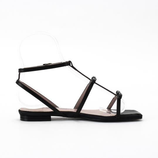 銀座かねまつ「AP250371STEBLK　【本革】【PREMIERE PORTE】ストリングサンダル」|サンダル|