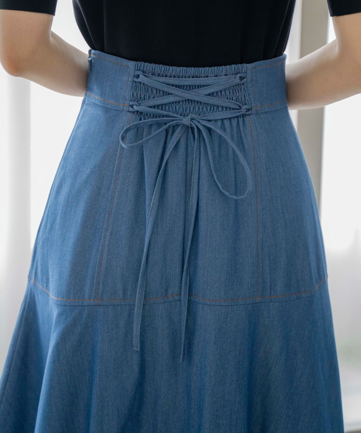 アンドクチュール「デニムライクレイヤードフリルスカート」|フレア|