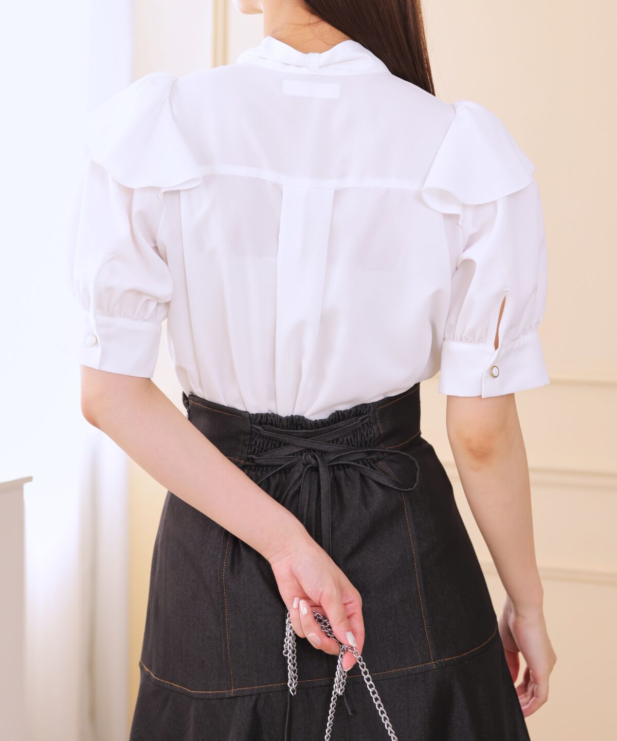 アンドクチュール「デニムライクレイヤードフリルスカート」|フレア|