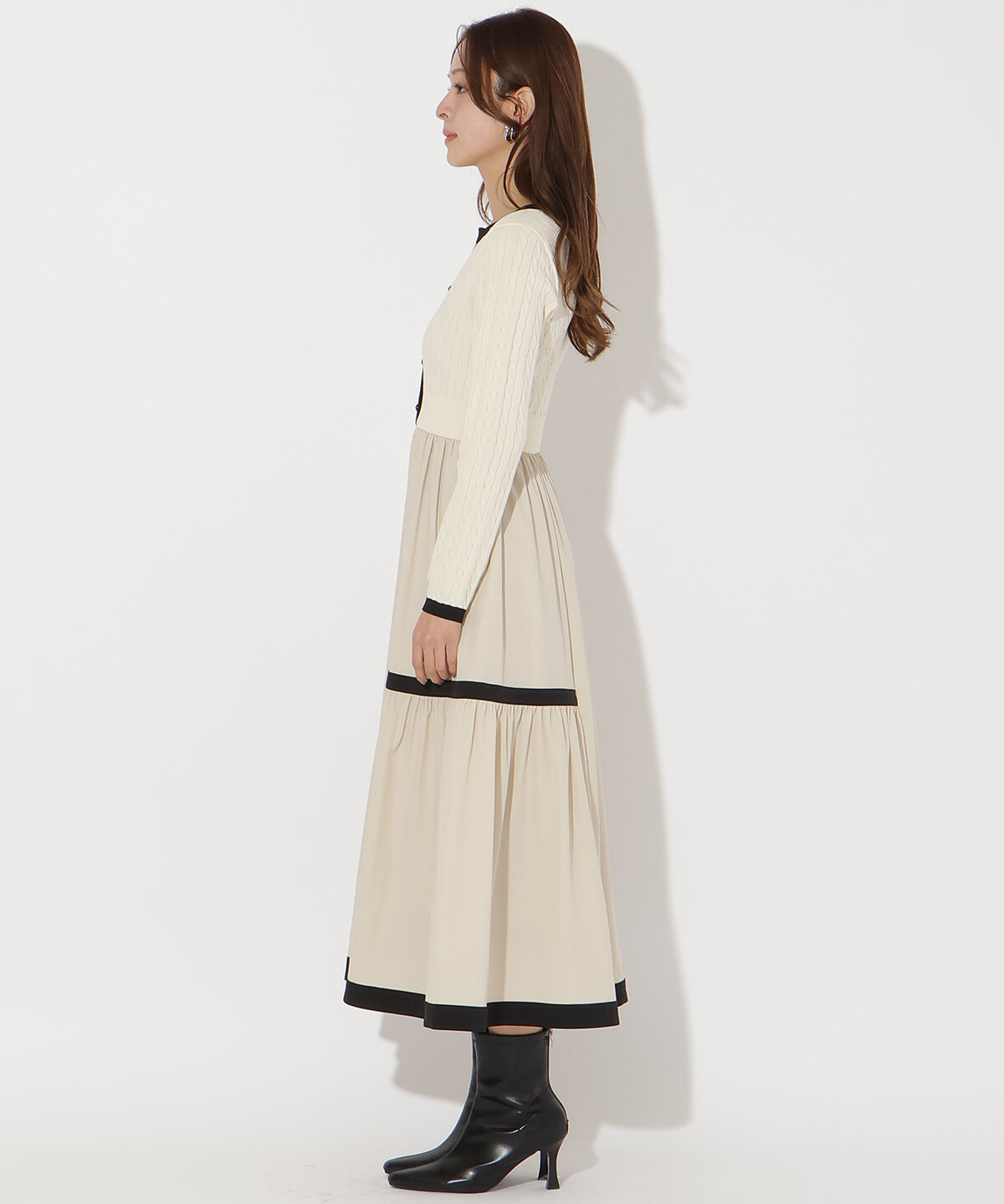 アンドクチュール「ケーブル編みニットドッキングワンピース」|ワンピース|