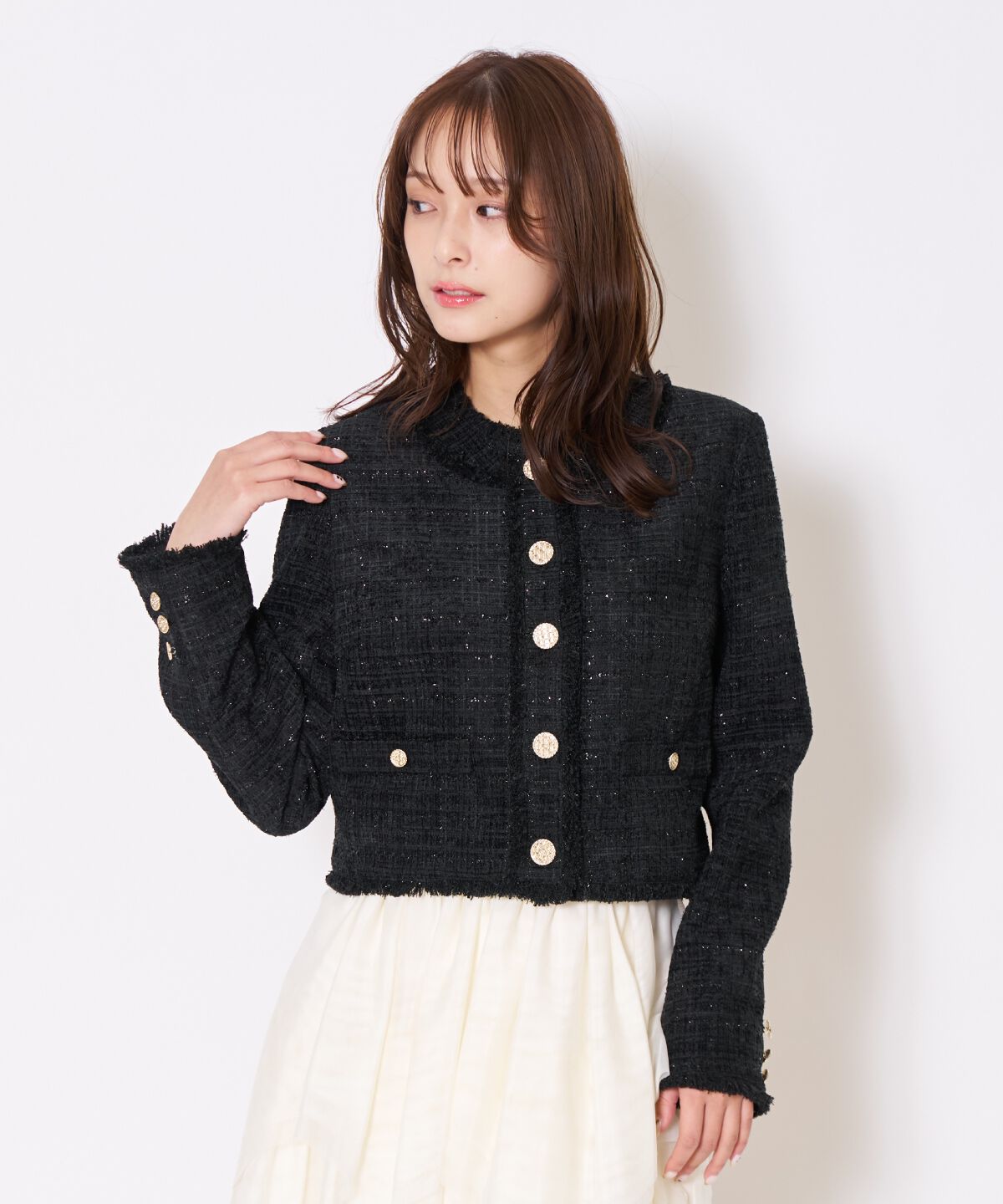 アンドクチュール「ツイードジャケット」|ノーカラージャケット|