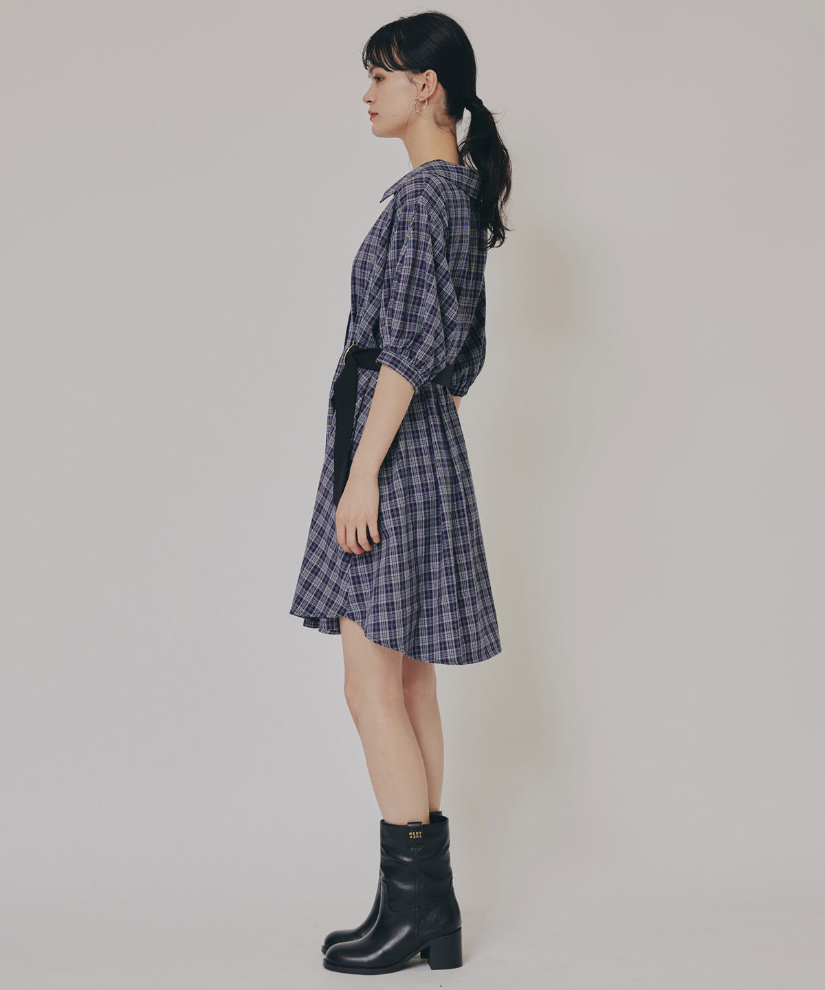 REDYAZEL「チェックバイカラーウエストベルトシャツワンピース」|ワンピース|