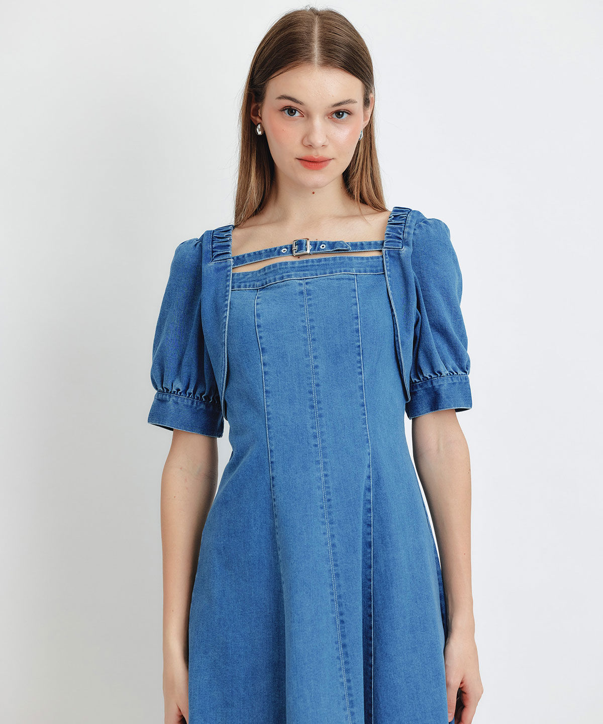 REDYAZEL「デコルテベルトデニムフレアロングワンピース」|ワンピース|