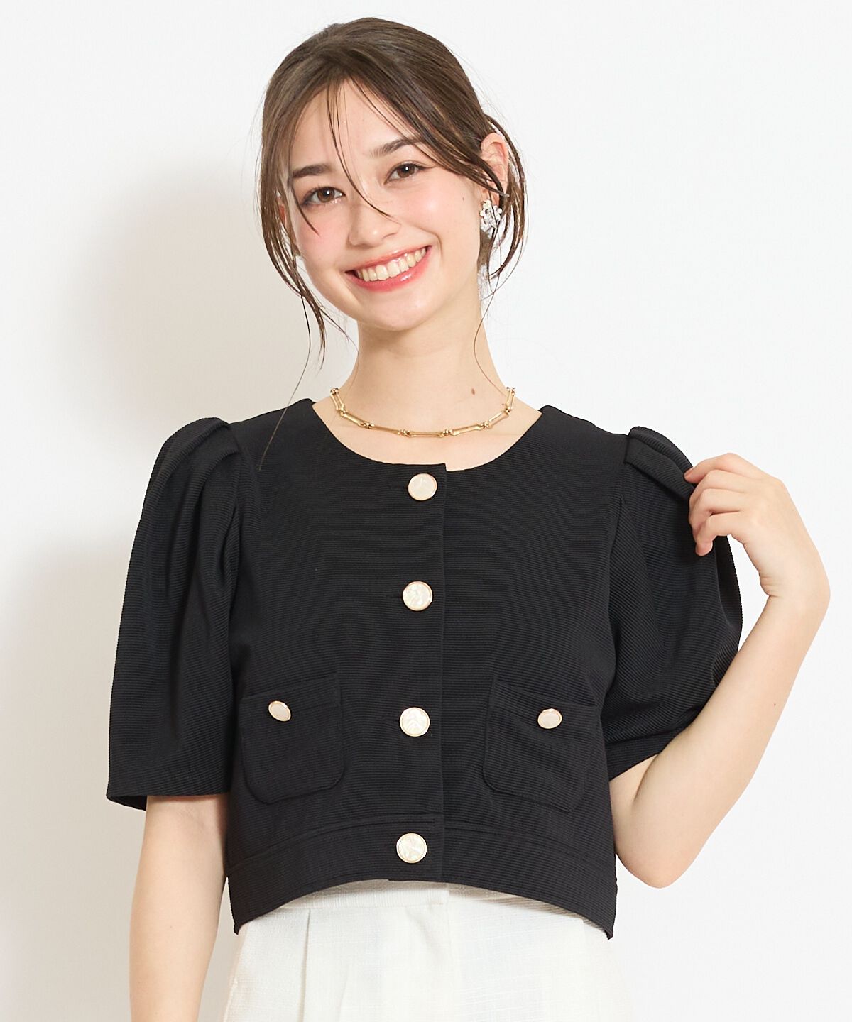 WILLSELECTION「ノーカラーポンチジャケット」|ノーカラージャケット|ブラック