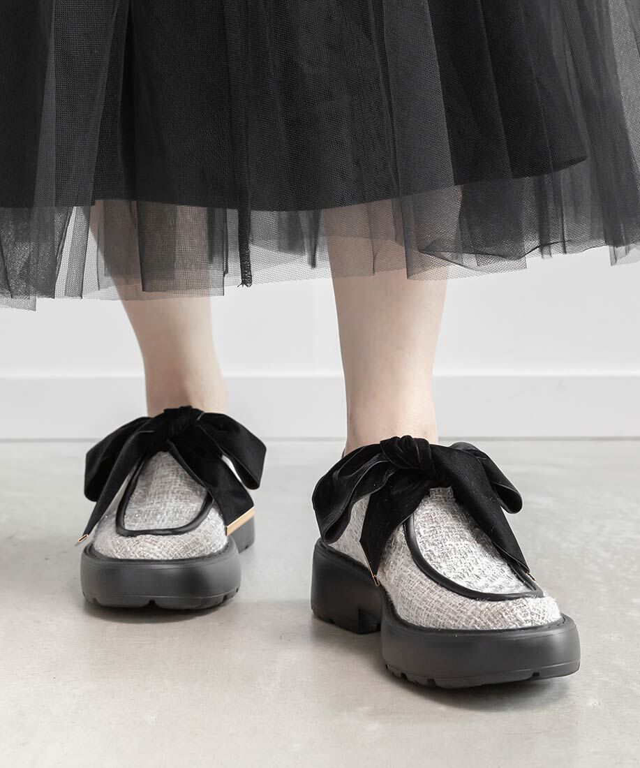  「ベロアリボンボリュームソールシューズ」|ローファー|