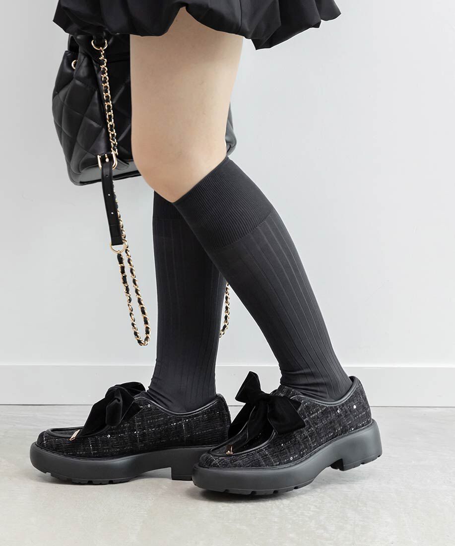  「ベロアリボンボリュームソールシューズ」|ローファー|