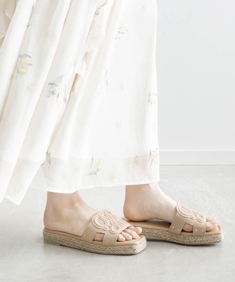  「エンボスモノグラムジュートサンダル」|パンプス|