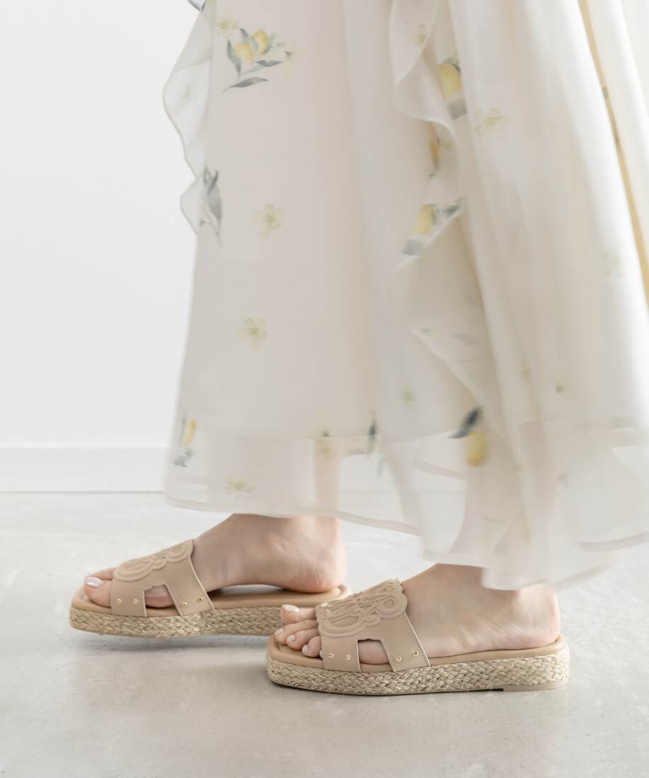  「エンボスモノグラムジュートサンダル」|パンプス|