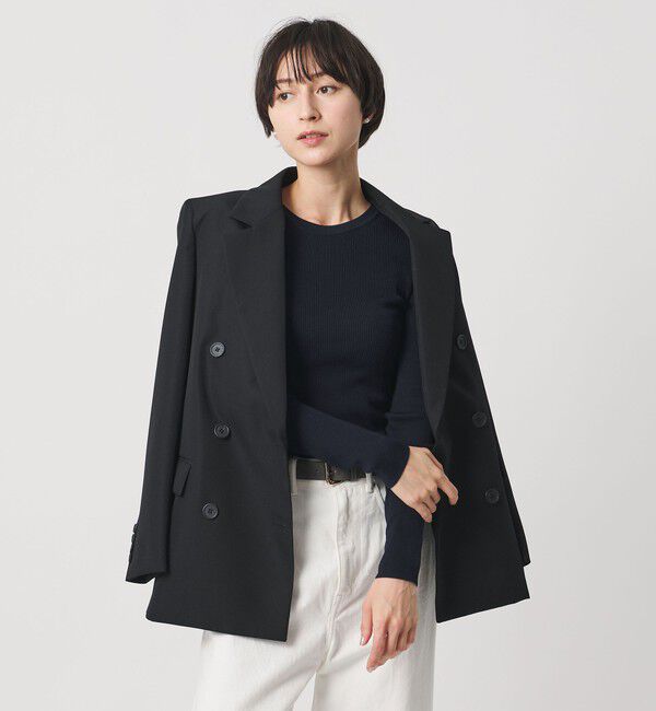 UNITED ARROWS「シルク リブ クルーネック ニット」|ニット・セーター|NAVY