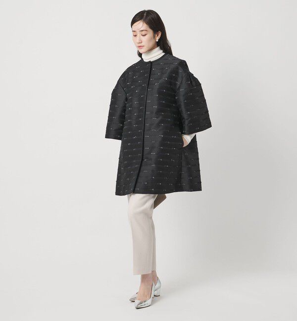 UNITED ARROWS「リボン カットジャガード コート」|ノーカラージャケット|