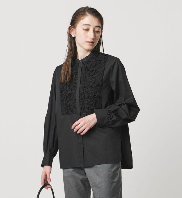 UNITED ARROWS「サテン エンブロイダリーフラワー シャツ ブラウス」|シャツ・ブラウス|