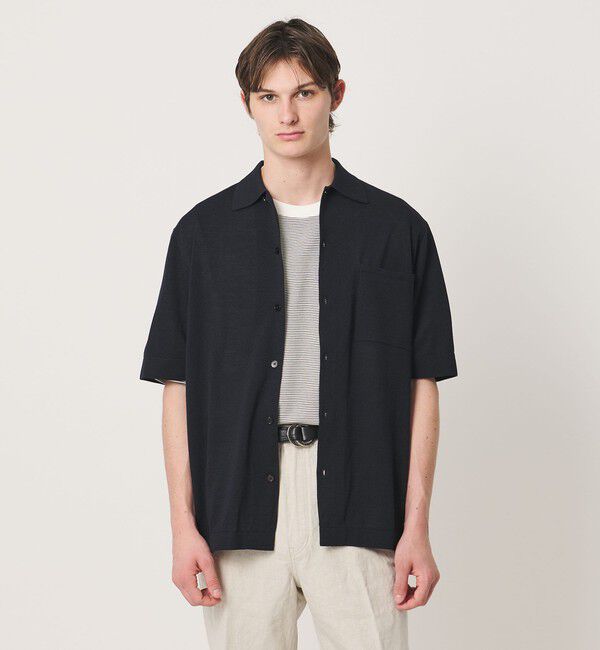 UNITED ARROWS「ウール/ペーパーヤーン ニットシャツ」|シャツ・ブラウス|BLACK