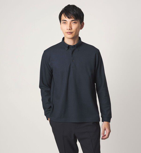 UNITED ARROWS green label relaxing「メランジ カノコ ニュー ボタンダウン 長袖 ポロシャツ」|ポロシャツ|NAVY