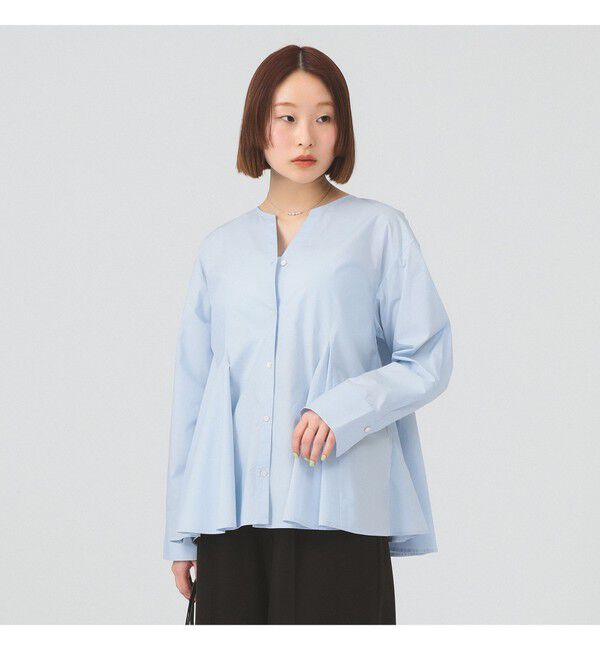 Ray BEAMS 「キーネック フレア ブラウス」|シャツ・ブラウス|BLUE