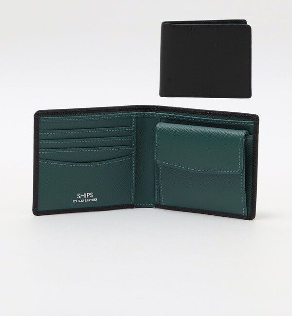 SHIPS「【WEB限定】SHIPS:【SAFFIANO LEATHER】2トーン 2つ折 ウォレット（財布）」|財布|グリーン