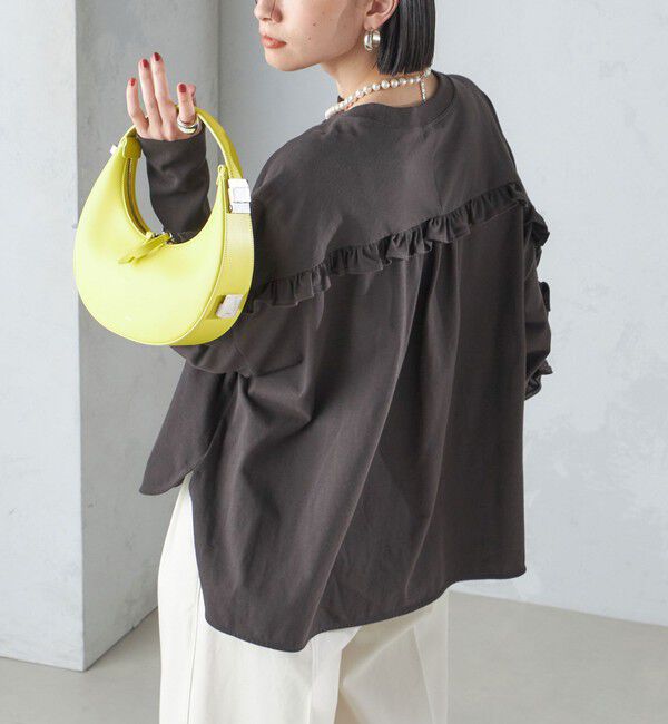 SHIPS for women「〈洗濯機可能〉ロング リブ スリーブ フリル カットソー」|Tシャツ・カットソー|ダークグレー