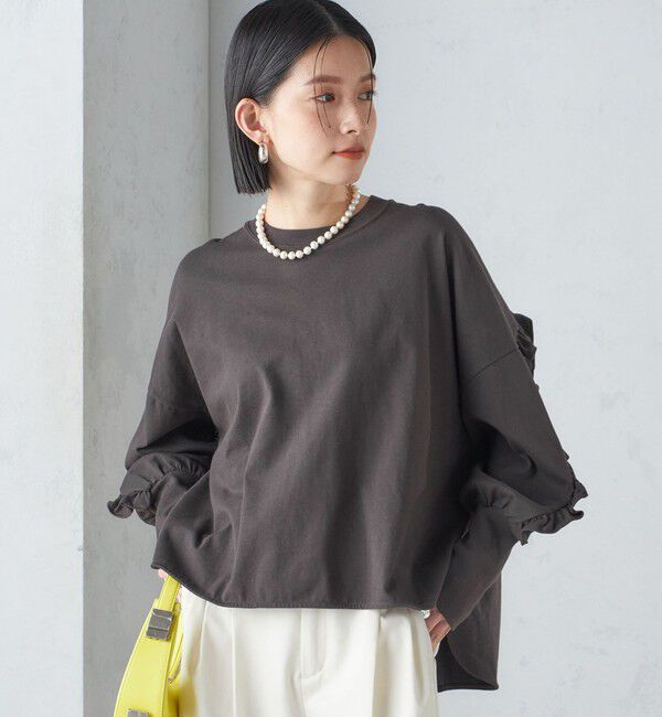 SHIPS for women「〈洗濯機可能〉ロング リブ スリーブ フリル カットソー」|Tシャツ・カットソー|