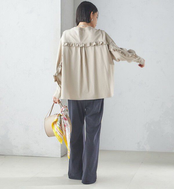 SHIPS for women「〈洗濯機可能〉ロング リブ スリーブ フリル カットソー」|Tシャツ・カットソー|