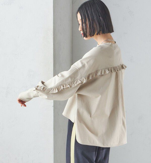 SHIPS for women「〈洗濯機可能〉ロング リブ スリーブ フリル カットソー」|Tシャツ・カットソー|