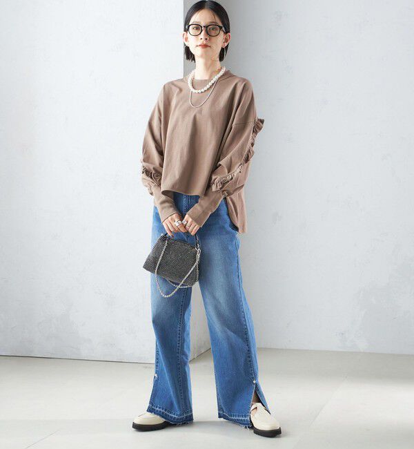 SHIPS for women「〈洗濯機可能〉ロング リブ スリーブ フリル カットソー」|Tシャツ・カットソー|