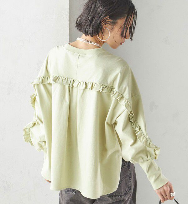 SHIPS for women「〈洗濯機可能〉ロング リブ スリーブ フリル カットソー」|Tシャツ・カットソー|ミント