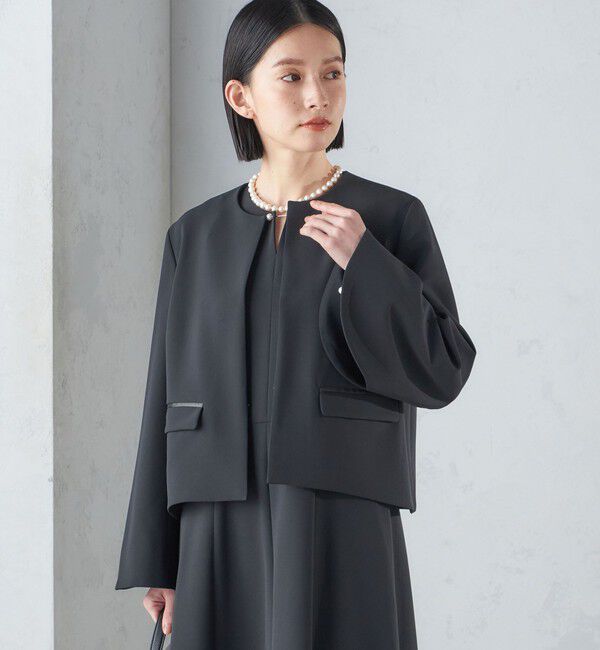 SHIPS for women「〈手洗い可能〉ブラック フォーマル フレア スリーブ ジャケット ◇」|ノーカラージャケット|
