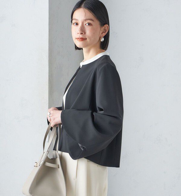 SHIPS for women「〈手洗い可能〉ブラック フォーマル フレア スリーブ ジャケット ◇」|ノーカラージャケット|