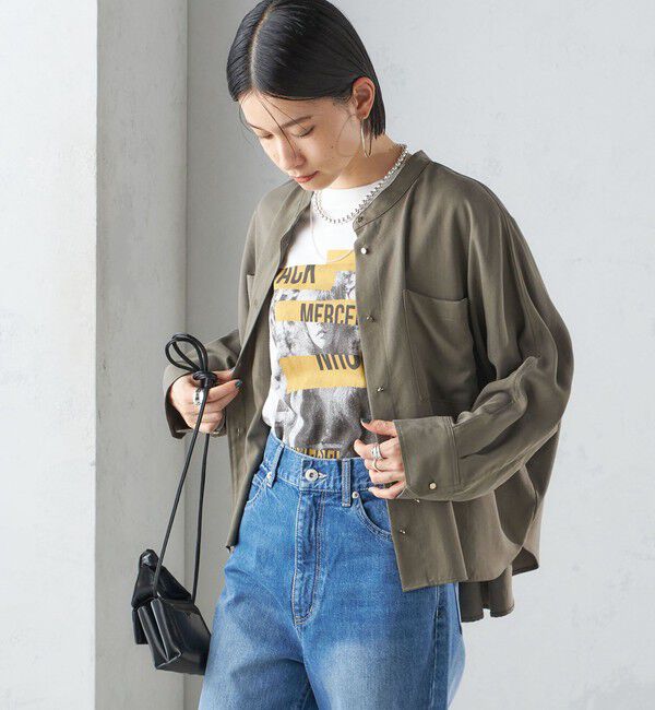 SHIPS for women「〈手洗い可能〉バンドカラー ショート 羽織り シャツ」|シャツ・ブラウス|