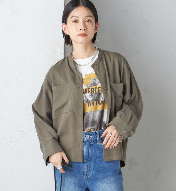 SHIPS for women「〈手洗い可能〉バンドカラー ショート 羽織り シャツ」|シャツ・ブラウス|