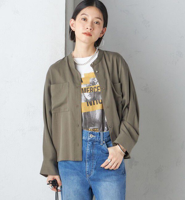 SHIPS for women「〈手洗い可能〉バンドカラー ショート 羽織り シャツ」|シャツ・ブラウス|