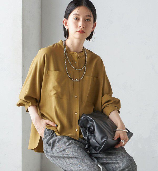 SHIPS for women「〈手洗い可能〉バンドカラー ショート 羽織り シャツ」|シャツ・ブラウス|