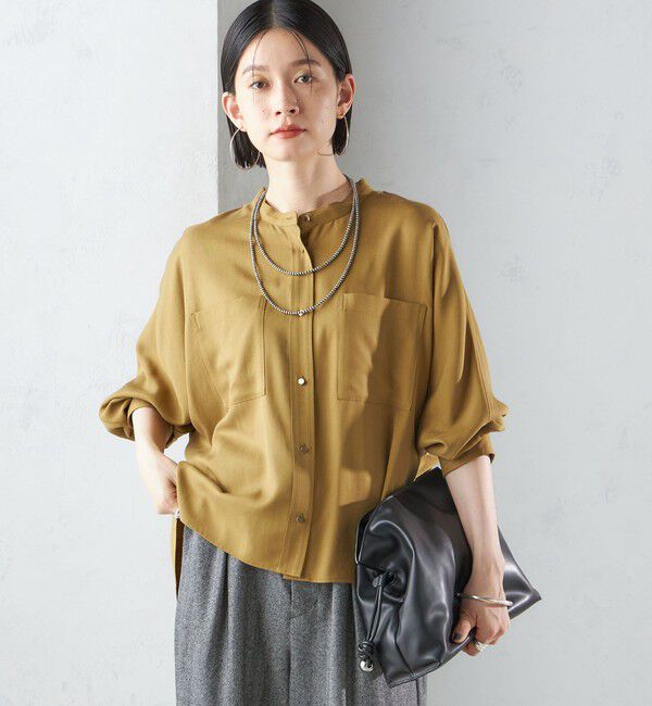 SHIPS for women「〈手洗い可能〉バンドカラー ショート 羽織り シャツ」|シャツ・ブラウス|