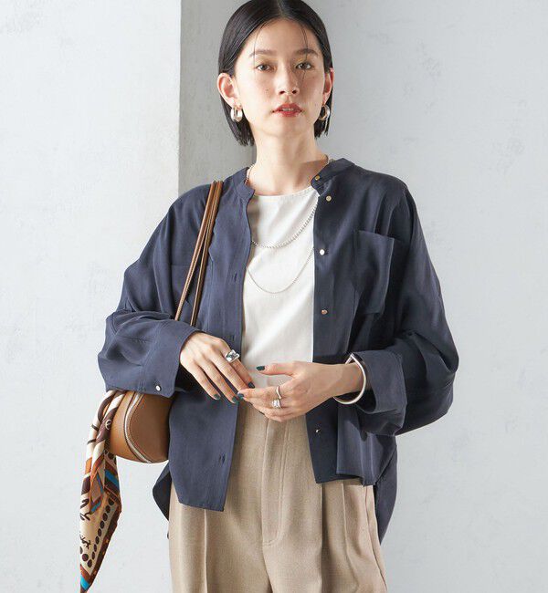 SHIPS for women「〈手洗い可能〉バンドカラー ショート 羽織り シャツ」|シャツ・ブラウス|