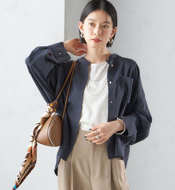 SHIPS for women「〈手洗い可能〉バンドカラー ショート 羽織り シャツ」|シャツ・ブラウス|