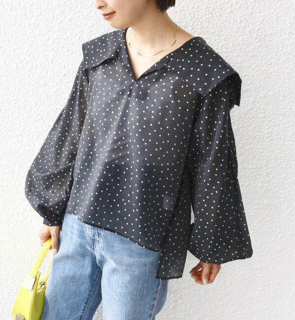 SHIPS for women「【WEB限定】〈手洗い可能〉ドット / レオパード プリント シアー ブラウス」|シャツ・ブラウス|