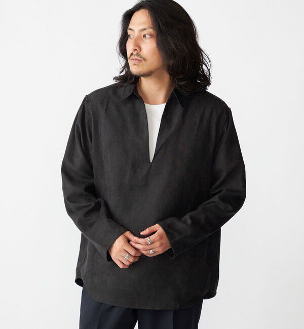 SHIPS「BENCH MARKING SHIRT: スキッパー ポリエステル フェイクスエード シャツ」|シャツ・ブラウス|ダークグレー