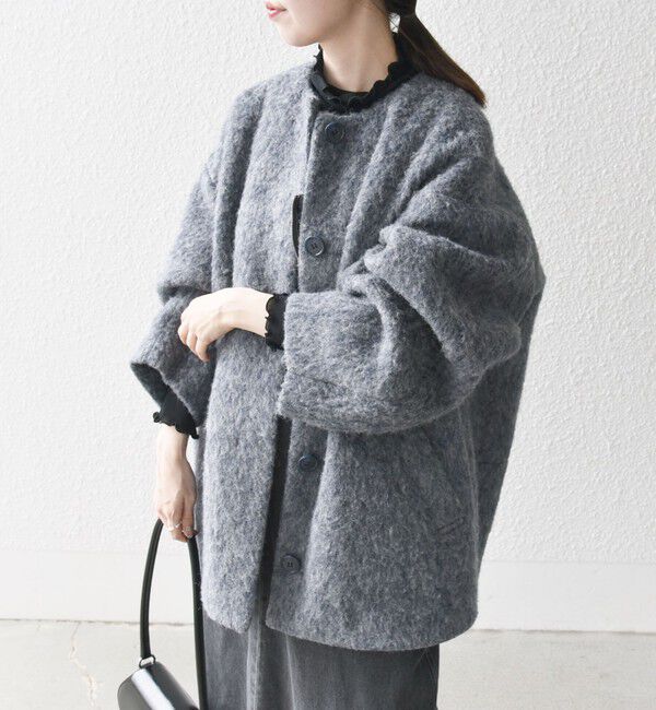 SHIPS any「SHIPS any: シャギー ノーカラー コクーン コート」|ノーカラーコート|