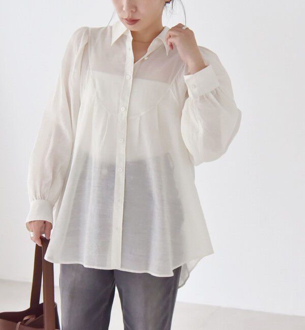 quaranciel「quaranciel:〈洗濯機可能〉シアー ボリュームスリーブ ヨーク ギャザー シャツ ブラウス」|シャツ・ブラウス|