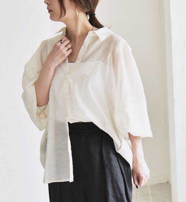 quaranciel「quaranciel:〈洗濯機可能〉シアー ボリュームスリーブ ヨーク ギャザー シャツ ブラウス」|シャツ・ブラウス|