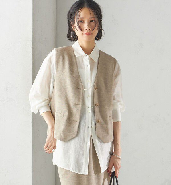 SHIPS for women「〈手洗い可能〉Asami 麻調合繊 ショート ジレ」|ベスト・ジレ|