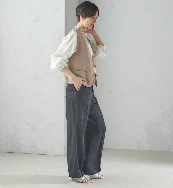 SHIPS for women「〈手洗い可能〉Asami 麻調合繊 ショート ジレ」|ベスト・ジレ|