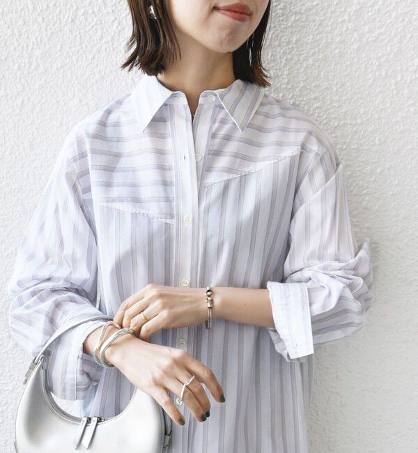 SHIPS for women「【WEB限定】〈洗濯機可能〉アシンメトリー ストライプ シャツ」|シャツ・ブラウス|ホワイト