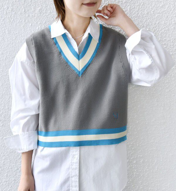 SHIPS for women「〈手洗い可能〉刺繍 チルデン ショート ベスト」|ベスト・ジレ|