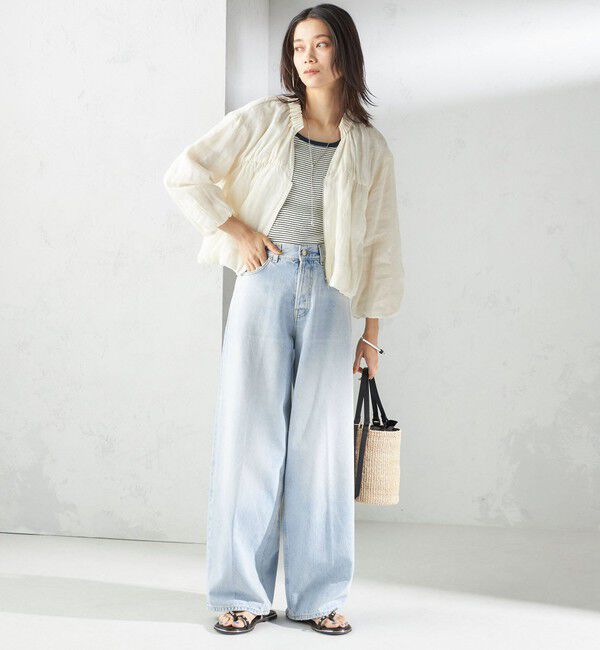 SHIPS for women「〈手洗い可能〉バック ギャザー リネン ジップ ブルゾン」|ブルゾン・スタジャン|