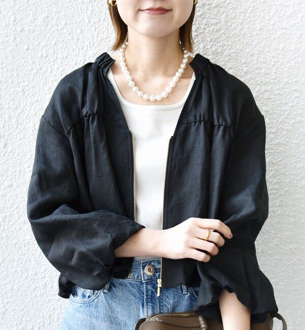 SHIPS for women「〈手洗い可能〉バック ギャザー リネン ジップ ブルゾン」|ブルゾン・スタジャン|