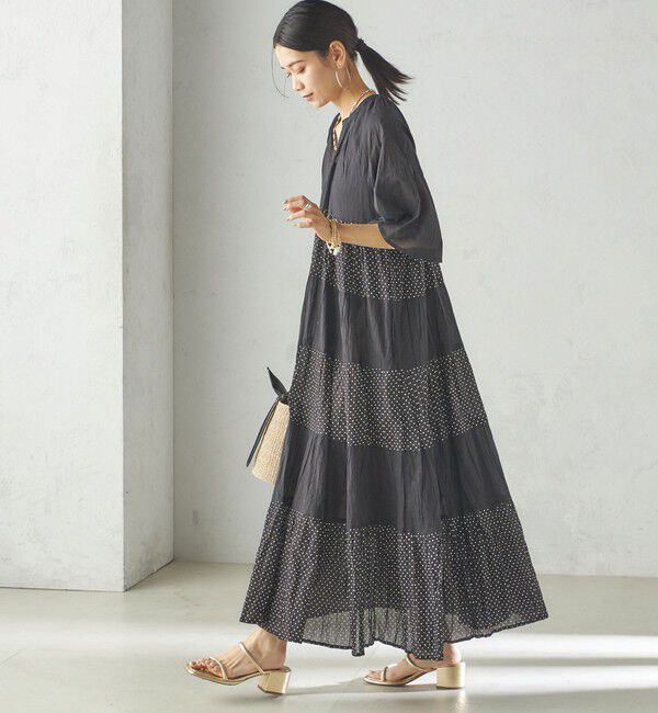 SHIPS for women「《一部追加予約》【WEB限定】〈手洗い可能〉Fanaka:クリンクル 袖 フレア ロング ワンピース」|ワンピース|